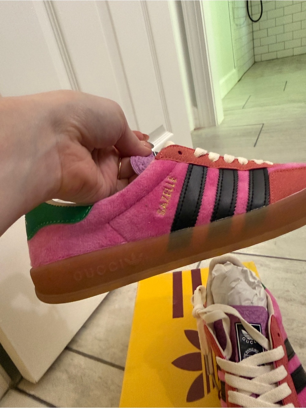 adidas Pink and Black Gazelle Sneakers with Green Heel Tab | US size 7 - Picture 4 of 15